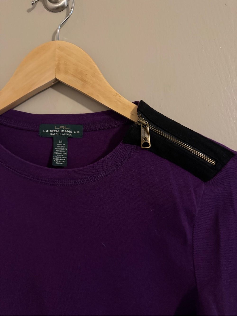 Purple Crewneck Shirt with Shoulder Zip Detail